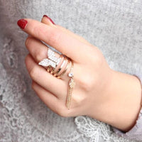 Long Chain Gold Tassels Big Butterfly Three Finger Ring (Resizable) - sparklingselections