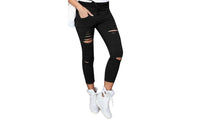 Cotton High Elastic Imitate Solid Skinny Slim Ripped Jeans For Women - sparklingselections