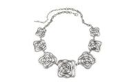 Women Silver Plated Flower Chunky Chains Statement Necklace - sparklingselections