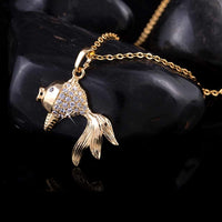 Lovely Austrian Crystal Gold Fish Style Pendant Necklace - sparklingselections
