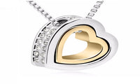 18k Gold Plated Austrian Crystal Rhinestones Float Floating Double Heart Pendant Necklace - sparklingselections