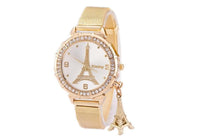 Women Rhinestone Gold Stainless Steel Mesh Band WristWatch - sparklingselections