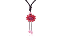 Women Leather Flower Shaped Red Stylish Pendant Necklace - sparklingselections