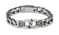 Stainless Steel Biker Wristband Vintage Totem Curved Edging - sparklingselections