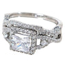 2Pcs Women Ring Silver Plated Cubic Zircon Rings Set