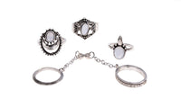 5 Pcs/Set Hollow Flower Crystal Knukle Chain Rings(Adjustable)