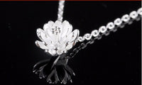 Fashion Lotus Flowers Silver Pendant Necklace
