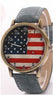 Fashion Vintage Style American Flag Casual Leather Strap Wrist Watch For Women