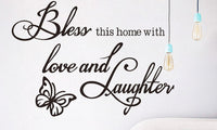 Bless Love Laughter Quote Vinyl Butterfly Wall Decal