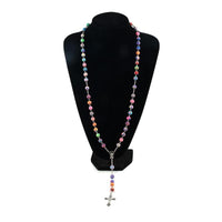 8mm Colorful Polymer Clay Bead Rosary Alloy Cross Virgin Mary Centrepieces Christian Catholic Religious Pendant Necklace - sparklingselections