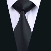 New Men's Wedding Black Solid Silk Tie Pocket Square Cufflinks Necktie Set - sparklingselections