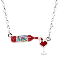 Fashion Ladies Party Enamel Floral Red Wine Bottle Glass Pendant Necklace - sparklingselections
