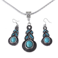 New Water Drops Green Stone Chunky Pendant Necklace Earrings Set - sparklingselections