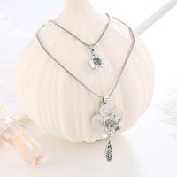 New Opal Flower Silver Color Chain Crystal Long Pendant Necklaces - sparklingselections