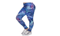 Tropical Leaves Printing Blue Fitness Legging - sparklingselections