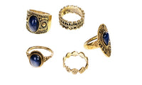 5 Pcs Pinksee Vintage Navy Blue Crystal Knukle Finger Rings(Adjustable)