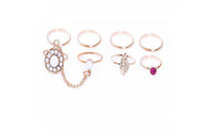 7Pcs Simple Pink Purple Crystal Opal Leaf Charm Chain Ring(Adjustable)