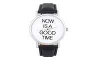 Now Is A Good Time Printed Leather Strap Quartz Wristwatch
