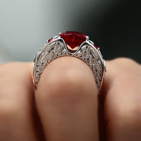 Hollow Heart Crown Trendy Crystal Bride Wedding Engagement Party Ring - sparklingselections