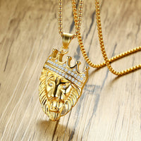 Men Lion Head Pendant Inlay Rhinestone Necklace - sparklingselections