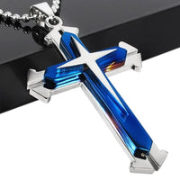 Men's Fashion Blue Stainless Steel Cross Pendant Necklace Jewelry - sparklingselections