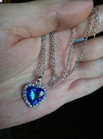 Classic Zircon Dark Blue Crystal Heart Pendant Chain Necklace For Woman - sparklingselections