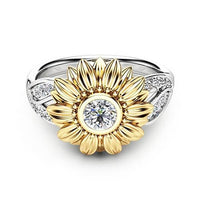New Women's Cute Sunflower Crystal Wedding Ring Bands - sparklingselections