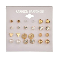 New Women's Heart-Shaped Stud Earrings Pack of 12 Sets - sparklingselections