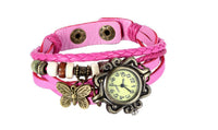 Punk Leather Bracelet Butterfly Charm Dress Wristwatch
