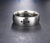 Silver and Black Zinc Plated Cross Symbol Stainless Steel Ring