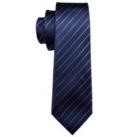 New Men Striped Gold Navy 100% Silk Tie For Party Wedding - sparklingselections