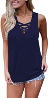 New Summer Sleeveless Criss Cross Casual Tank Tops Basic Lace up Top Ladies Tank Tops - sparklingselections