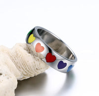 High Quality New Stainless Steel Heart Shape Colorful Rainbow Ring For Women, Girls, Gift Wedding Ring Jewelry (6,7,8,9)