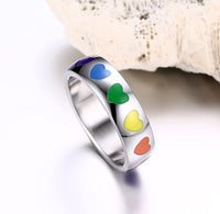 High Quality New Stainless Steel Heart Shape Colorful Rainbow Ring For Women, Girls, Gift Wedding Ring Jewelry (6,7,8,9)