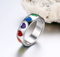 High Quality New Stainless Steel Heart Shape Colorful Rainbow Ring For Women, Girls, Gift Wedding Ring Jewelry (6,7,8,9)