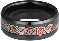 Black Celtic Dragon Inlay Couples Wedding Promise Ring