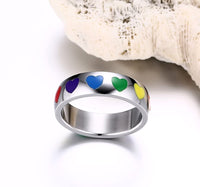 High Quality New Stainless Steel Heart Shape Colorful Rainbow Ring For Women, Girls, Gift Wedding Ring Jewelry (6,7,8,9)