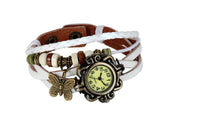 Punk Leather Bracelet Butterfly Charm Dress Wristwatch