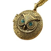 Blue Eye Owl Round Opening Locket Pendant Necklace - sparklingselections