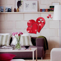 3D Mirror Love Hearts Living Room Wall Decal Home Decoration Stickers - sparklingselections
