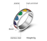 High Quality New Stainless Steel Heart Shape Colorful Rainbow Ring For Women, Girls, Gift Wedding Ring Jewelry (6,7,8,9)