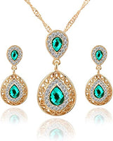 Top Trending Jewelry Set For Women Crystal Waterdrop Gold Red Color Necklace And Earrings Jewelry Set