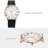 Ultra-Thin Minimalist Roman Numerals Military Business Watch For Men PU Leather Quartz Classic Wristwatches - sparklingselections