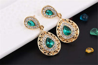 Top Trending Jewelry Set For Women Crystal Waterdrop Gold Red Color Necklace And Earrings Jewelry Set