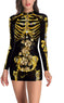New Women Skull Gold Black Printed Dress 3D Print Mini Long Sleeve Fashion Casual Cosplay Costume Dress