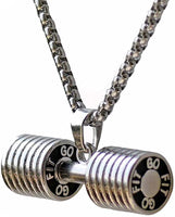 New Stainless Steel Pendants Sporty Trendy Dumbbell Charm Chain Link Necklace Men Boys