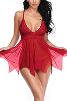 Sexy babydolls open bust red lace transparent sleepwear - sparklingselections