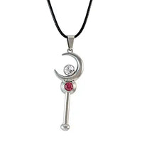 New Cartoon Silver Anime Sailor Moon Stick With Crystal Pendant Necklace