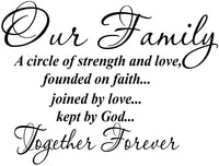 New Our Family A Circle of Strength and Love Founded On Faith Quote Removable Wall Stickers - sparklingselections