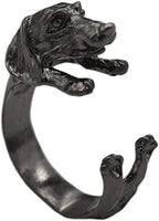 Antique Adjustable Realistic Dachshund Dog Puppy Animal Wrap Silver Romantic Ring For Girls Kids Women Gifts